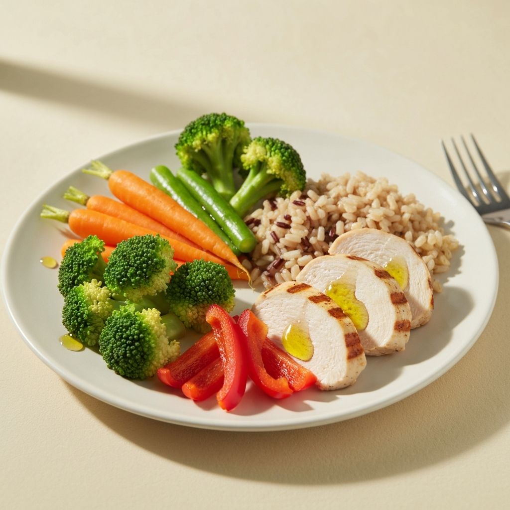 Kiegyensúlyozott étkezés egy teljes tányéron